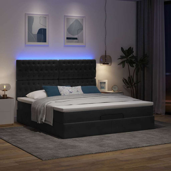 Cadru de pat otoman cu saltele, catifea neagră 180x200cm - WALTI WALTI