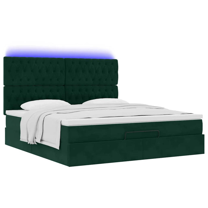 Cadru de pat otoman cu saltele, catifea verde închis 180x200cm - WALTI WALTI