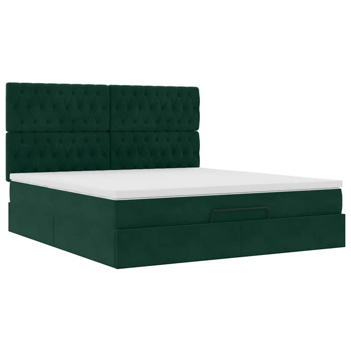 Cadru de pat otoman cu saltele, catifea verde închis 180x200cm - WALTI WALTI