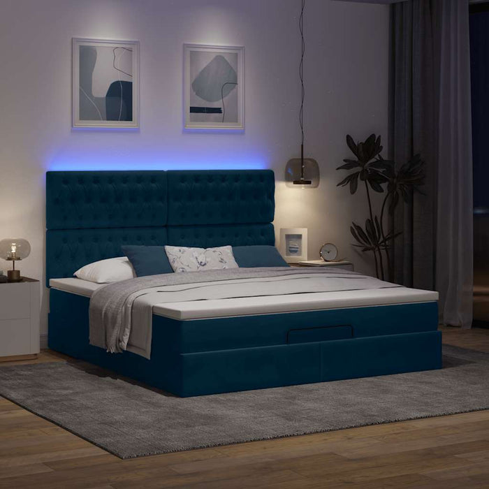 Cadru pat otoman cu saltele Albastru închis 180x200cm catifea WALTI