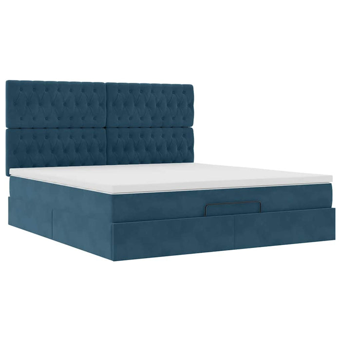 Cadru pat otoman cu saltele Albastru închis 180x200cm catifea WALTI