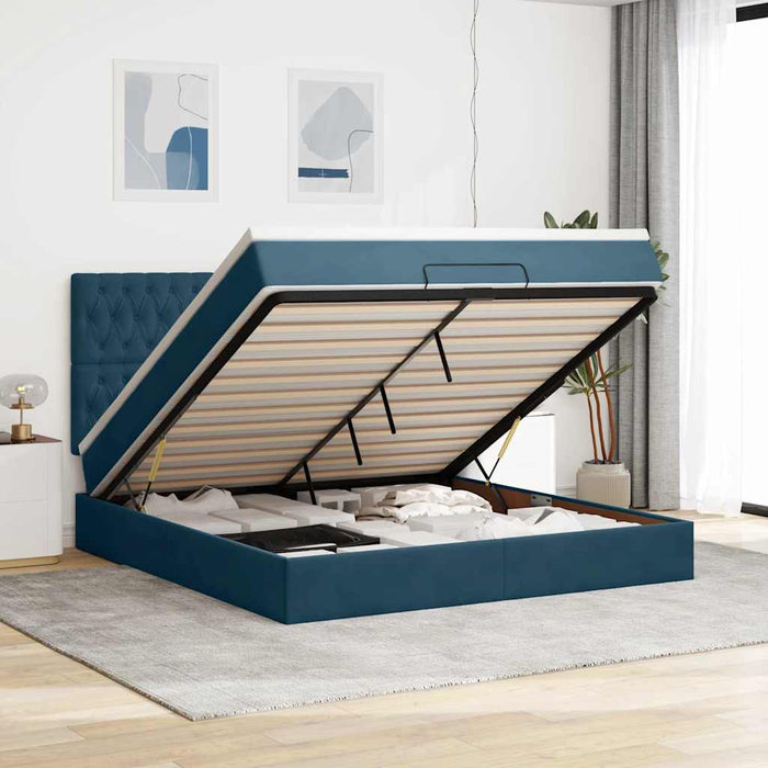 Cadru pat otoman cu saltele Albastru închis 180x200cm catifea WALTI
