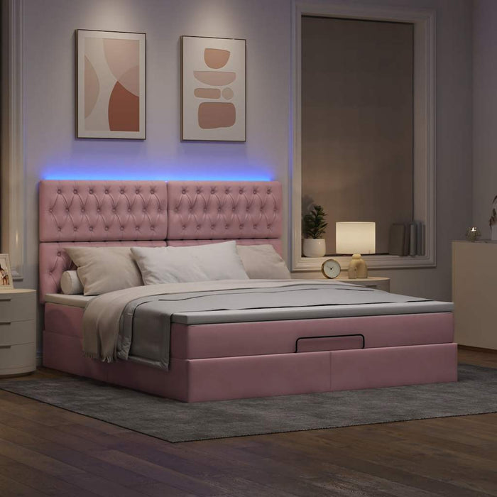 Cadru de pat otoman cu saltele Roz 180x200cm catifea - WALTI WALTI