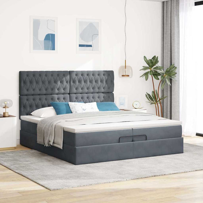 Cadru de pat otoman cu saltele Gri închis 200x200cm catifea - WALTI WALTI