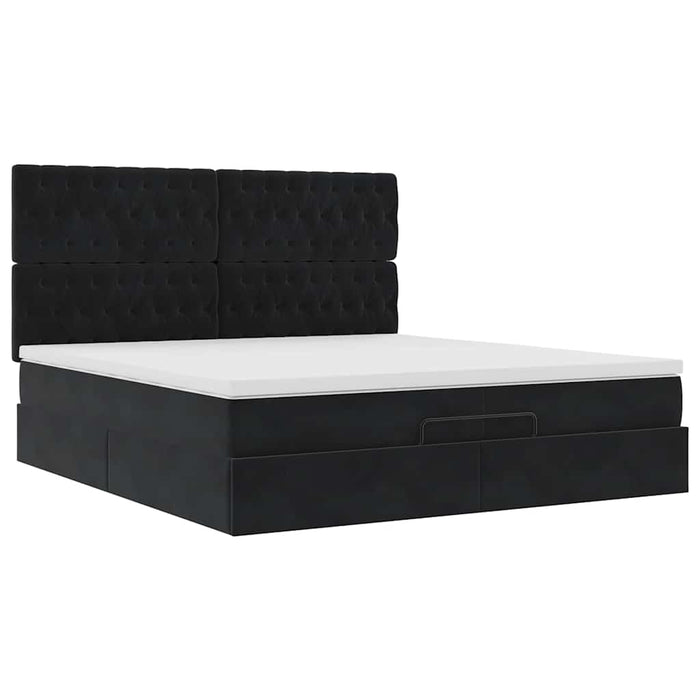 Cadru de pat otoman cu saltele, catifea neagră 200x200cm - WALTI WALTI