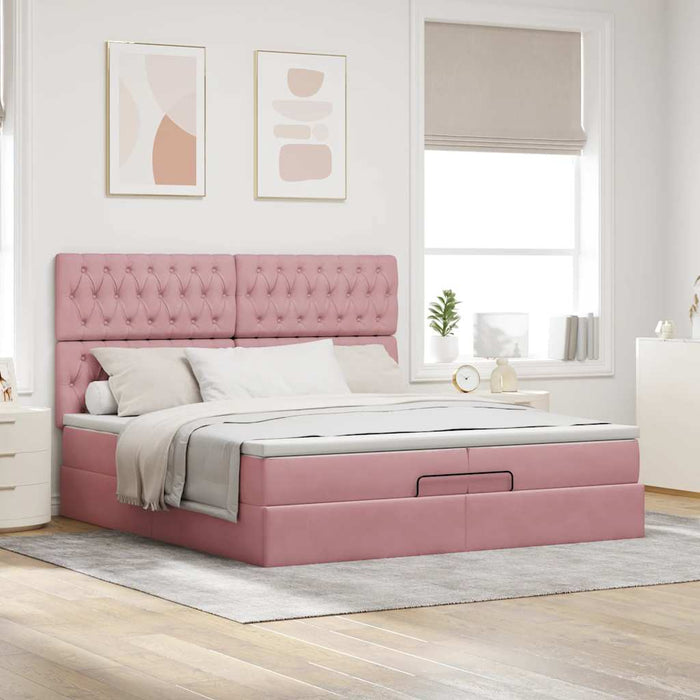 Cadru de pat otoman cu saltele Roz 200x200cm catifea - WALTI WALTI