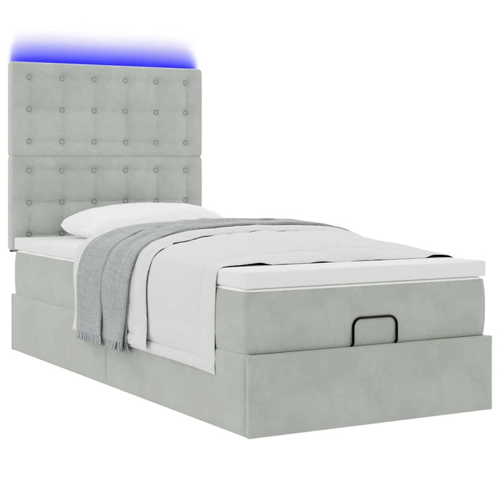Cadru de pat otoman cu saltea Gri deschis 80x200cm catifea - WALTI WALTI