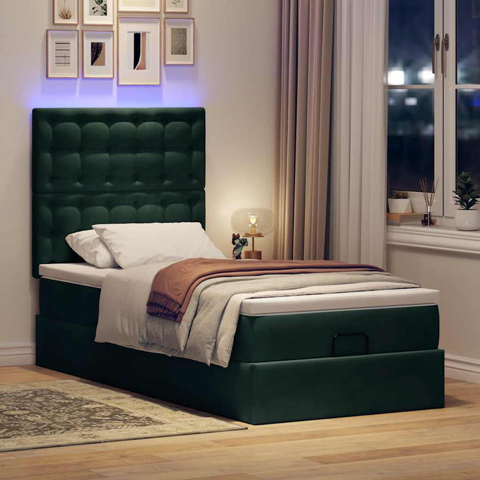 Cadru de pat otoman cu saltele, catifea verde închis 80x200cm - WALTI WALTI