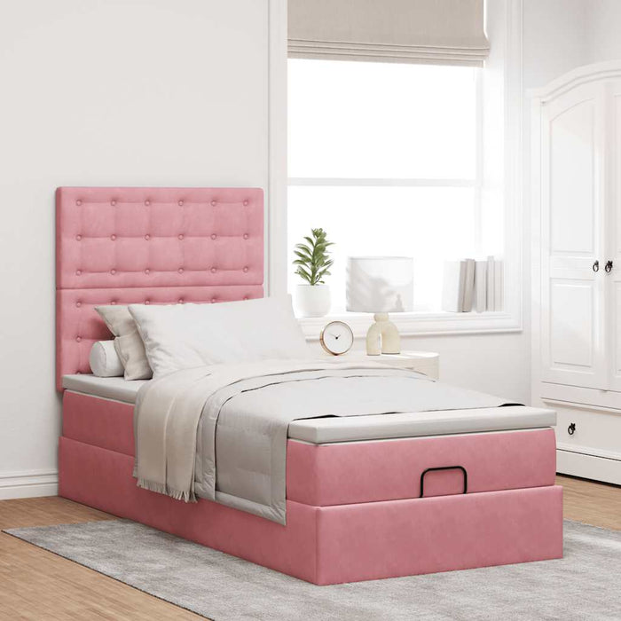 Cadru de pat otoman cu saltele Roz 80x200cm catifea - WALTI WALTI