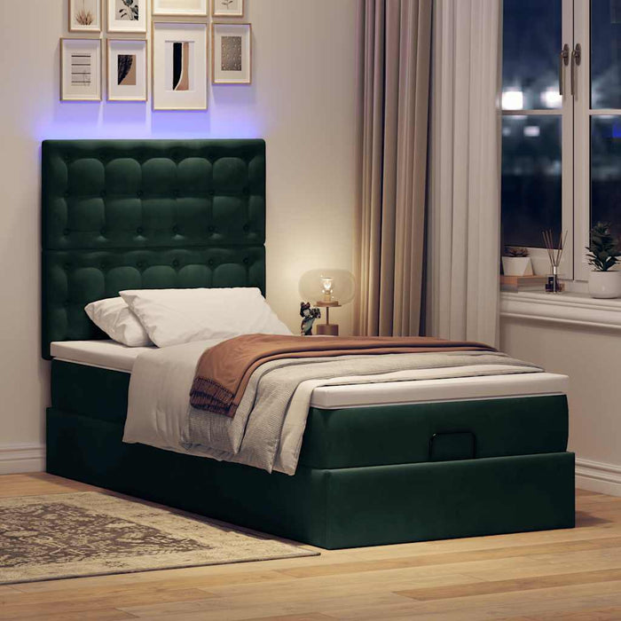 Cadru de pat otoman cu saltele, catifea verde închis 90x190cm - WALTI WALTI