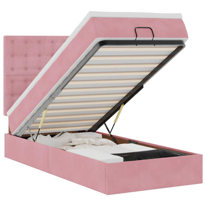 Cadru de pat otoman cu saltele, catifea roz 90x190cm - WALTI WALTI