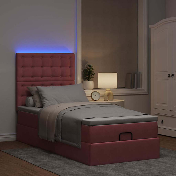 Cadru de pat otoman cu saltele, catifea roz 90x190cm - WALTI WALTI