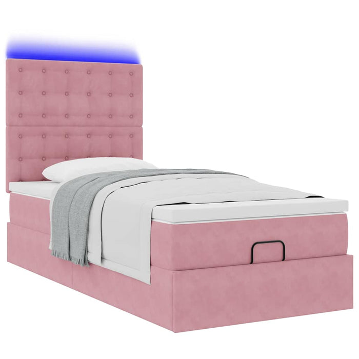 Cadru de pat otoman cu saltele, catifea roz 90x190cm - WALTI WALTI