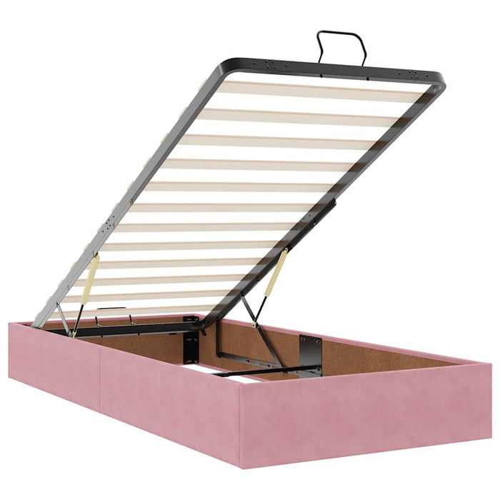 Cadru de pat otoman cu saltele, catifea roz 90x190cm - WALTI WALTI