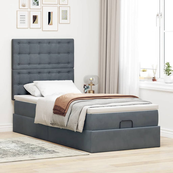 Cadru de pat otoman cu saltele Gri închis 90x200cm catifea - WALTI WALTI