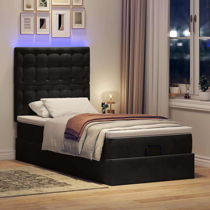 Cadru de pat otoman cu saltele, catifea neagră 90x200cm - WALTI WALTI