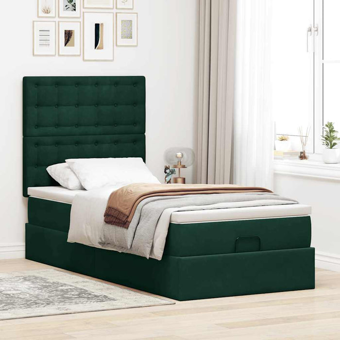 Cadru de pat otoman cu saltele, catifea verde închis 90x200cm - WALTI WALTI
