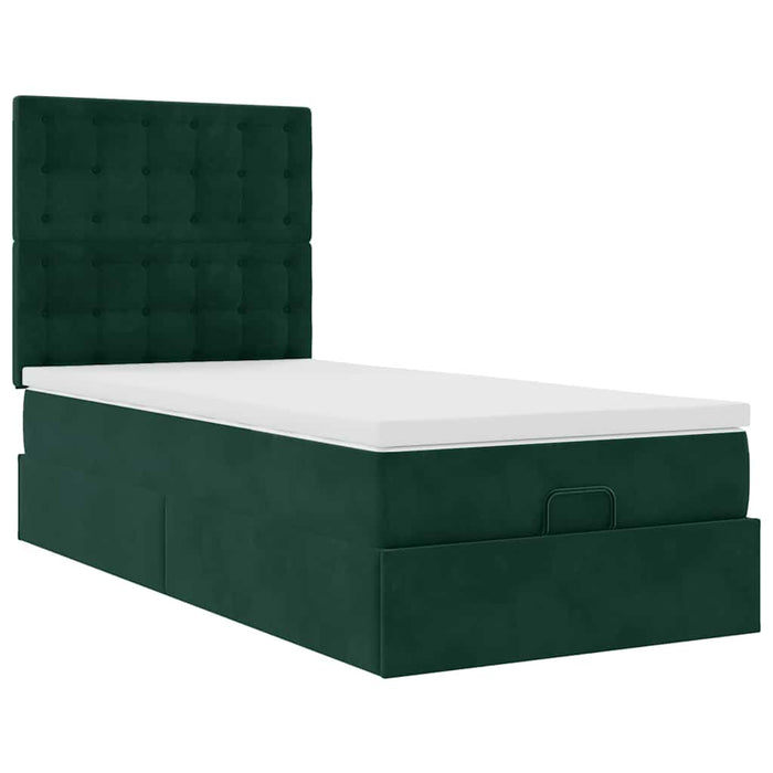 Cadru de pat otoman cu saltele, catifea verde închis 90x200cm - WALTI WALTI
