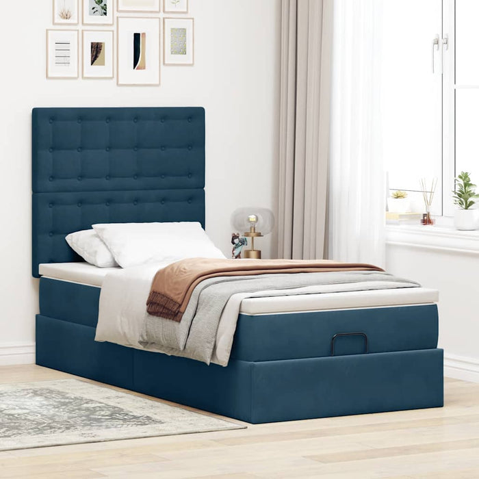 Cadru de pat otoman cu saltele Albastru închis 90x200cm catifea - WALTI WALTI