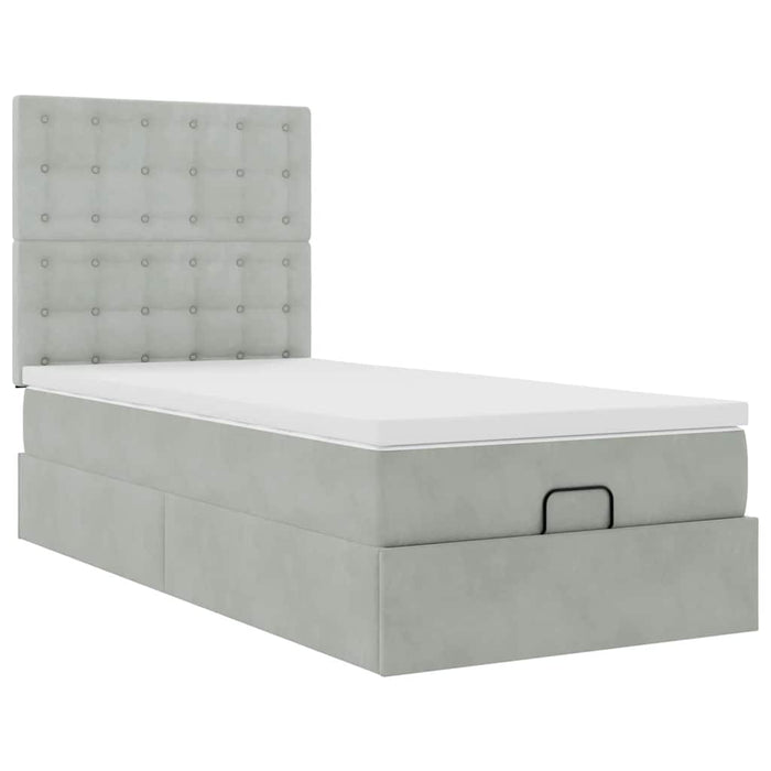 Cadru de pat otoman cu saltele Gri deschis 100x200cm catifea - WALTI WALTI