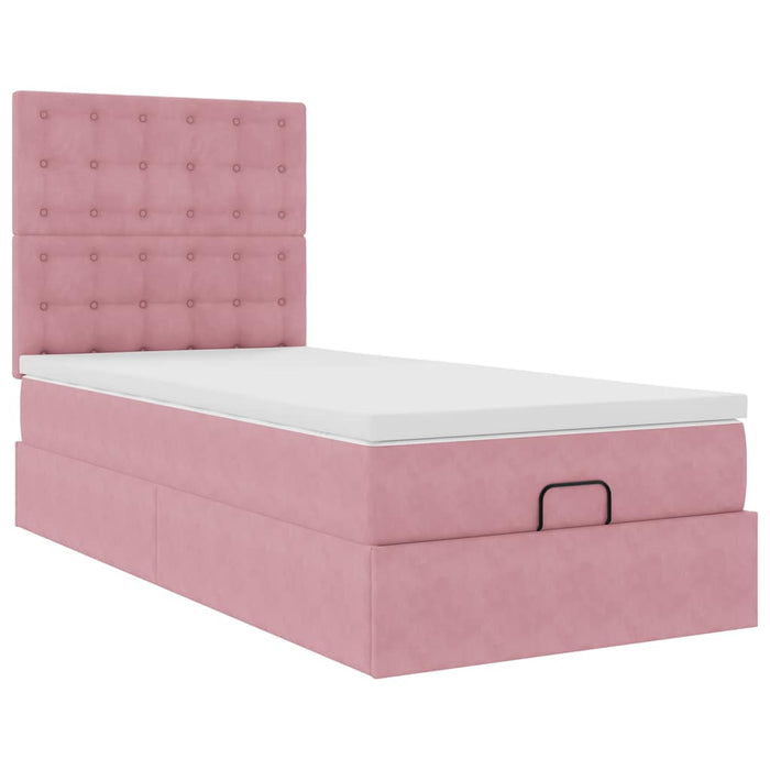 Cadru de pat otoman cu saltele Roz 100x200cm catifea - WALTI WALTI