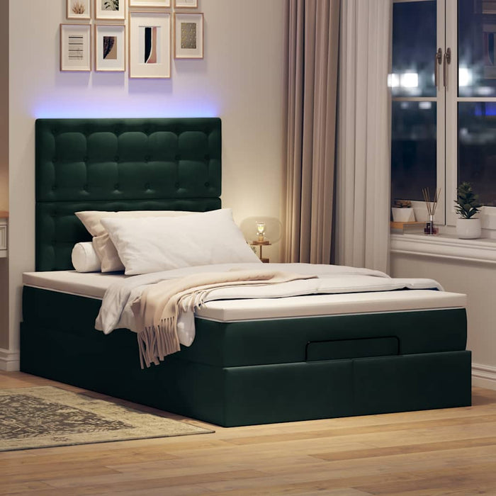 Cadru de pat otoman cu saltele, catifea verde închis 120x190cm - WALTI WALTI