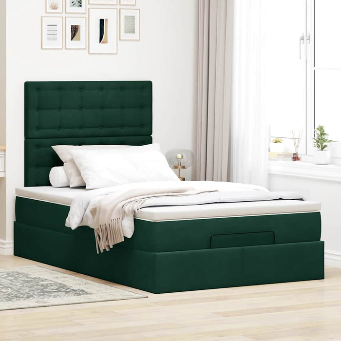 Cadru de pat otoman cu saltele, catifea verde închis 120x190cm - WALTI WALTI
