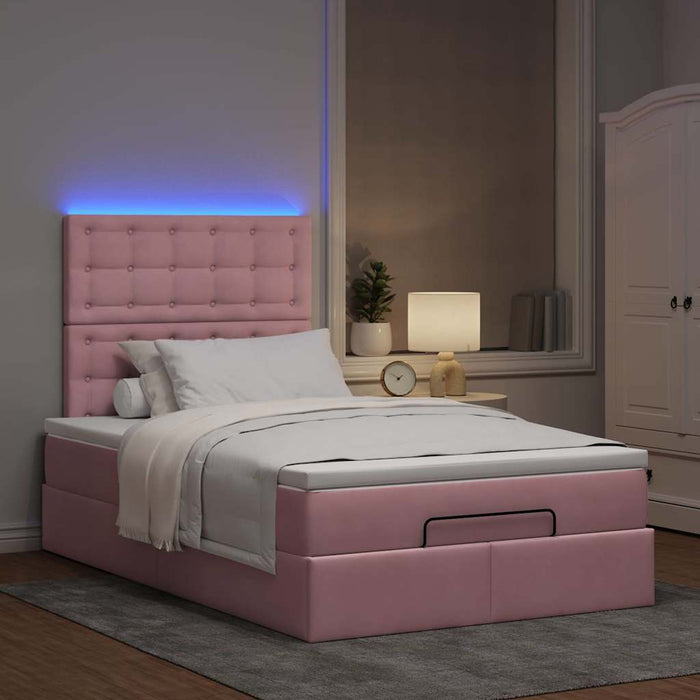 Cadru de pat otoman cu saltele Roz 120x190cm catifea - WALTI WALTI