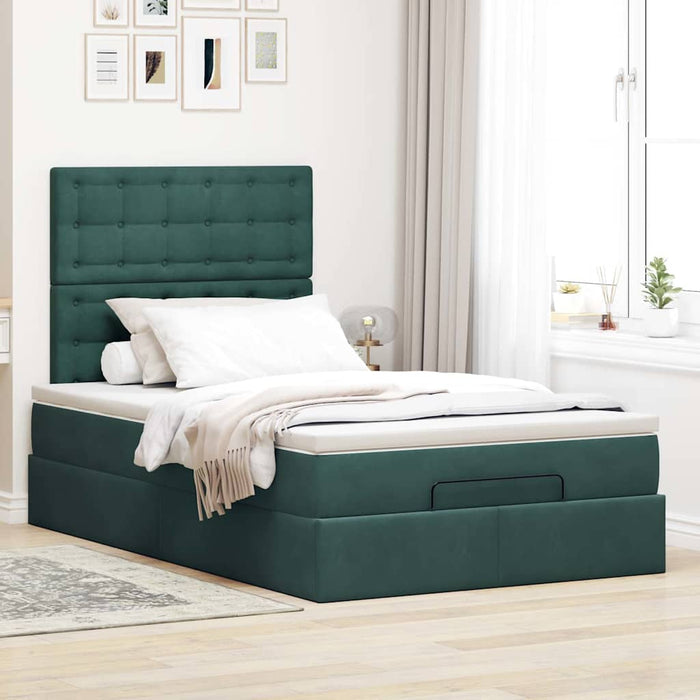 Cadru de pat otoman cu saltele, catifea verde închis 120x200cm - WALTI WALTI