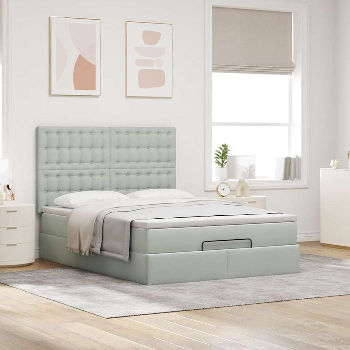Cadru de pat otoman cu saltele Gri deschis 140x190cm catifea - WALTI WALTI