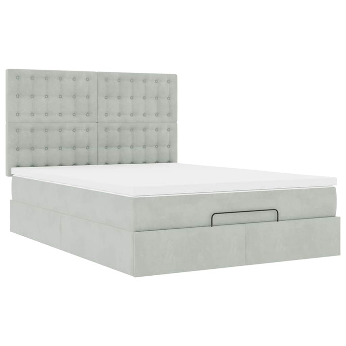 Cadru de pat otoman cu saltele Gri deschis 140x190cm catifea - WALTI WALTI