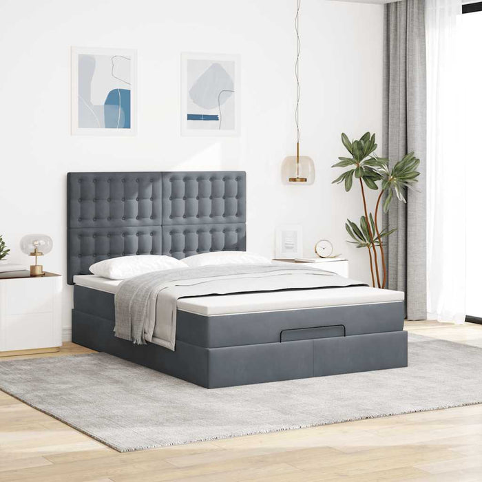 Cadru de pat otoman cu saltele Gri închis 140x190cm catifea - WALTI WALTI