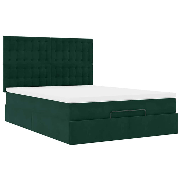 Cadru de pat otoman cu saltele, catifea verde închis 140x190cm - WALTI WALTI