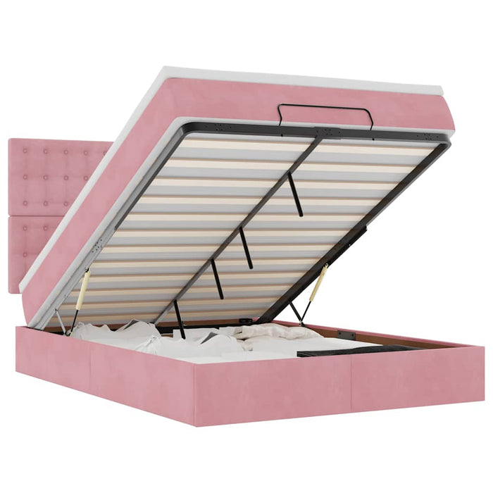 Cadru de pat otoman cu saltele Roz 140x190cm catifea - WALTI WALTI