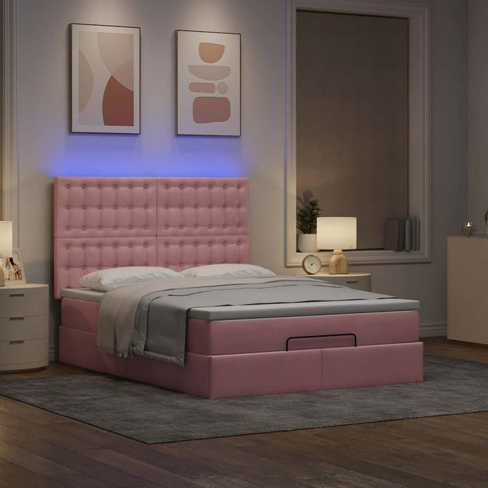 Cadru de pat otoman cu saltele Roz 140x190cm catifea - WALTI WALTI