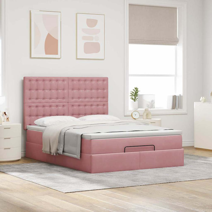 Cadru de pat otoman cu saltele Roz 140x190cm catifea - WALTI WALTI