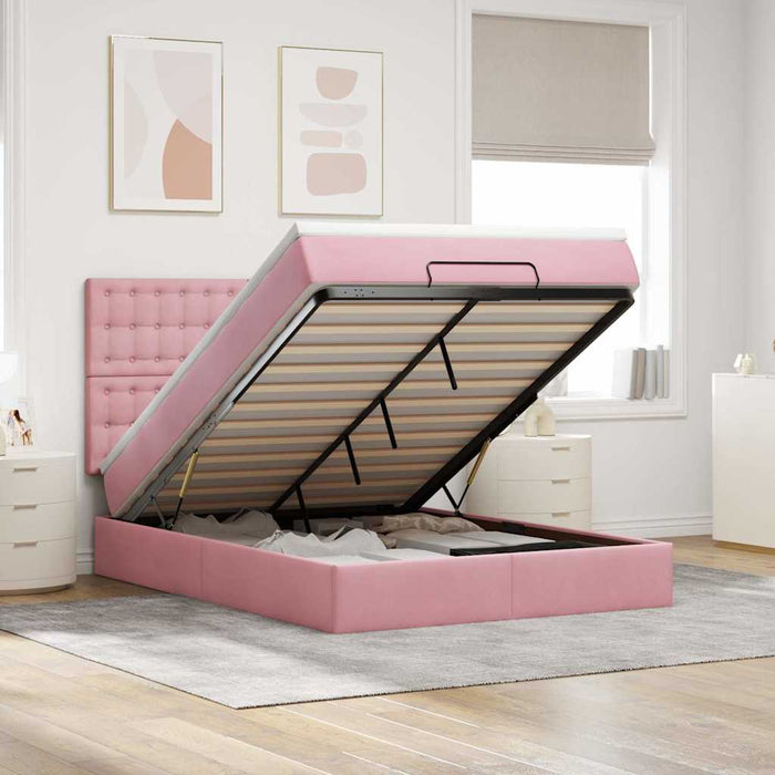Cadru de pat otoman cu saltele Roz 140x190cm catifea - WALTI WALTI