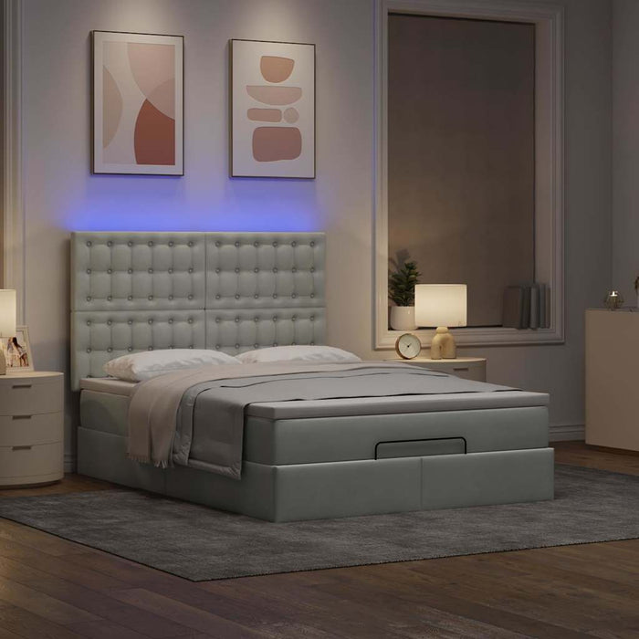 Cadru de pat otoman cu saltele Gri deschis 140x200cm catifea - WALTI WALTI