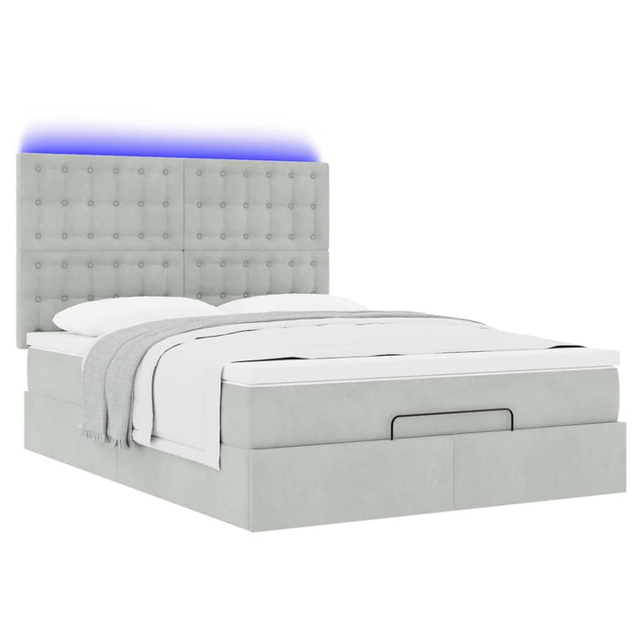 Cadru de pat otoman cu saltele Gri deschis 140x200cm catifea - WALTI WALTI