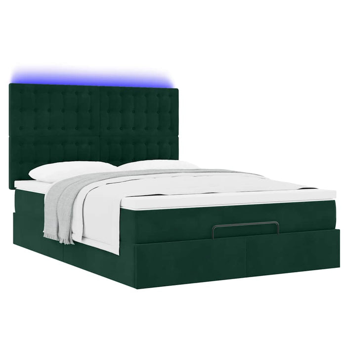 Cadru de pat otoman cu saltele verde închis 140x200cm catifea - WALTI WALTI
