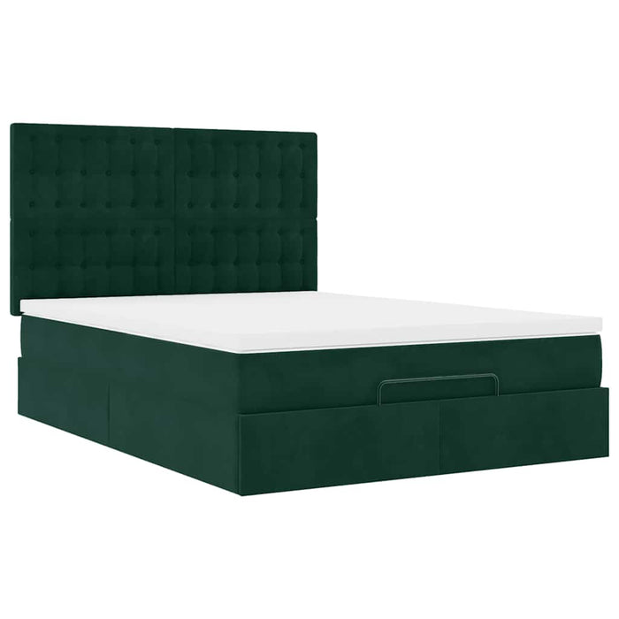 Cadru de pat otoman cu saltele verde închis 140x200cm catifea - WALTI WALTI