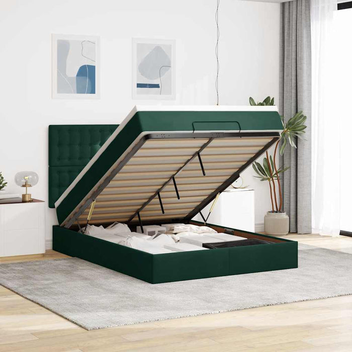 Cadru de pat otoman cu saltele verde închis 140x200cm catifea - WALTI WALTI