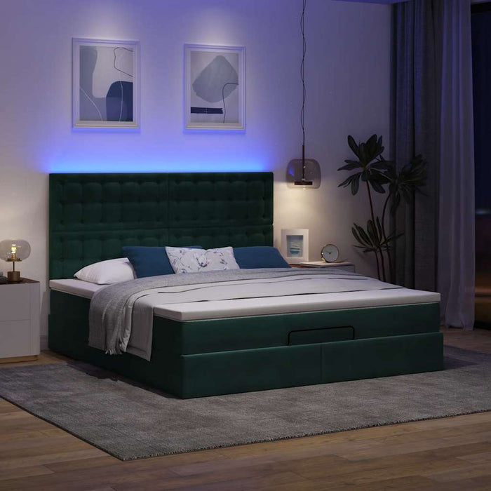 Cadru de pat otoman cu saltele Verde închis 160x200cm catifea - WALTI WALTI
