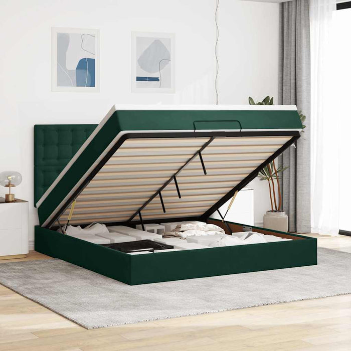 Cadru de pat otoman cu saltele Verde închis 160x200cm catifea - WALTI WALTI