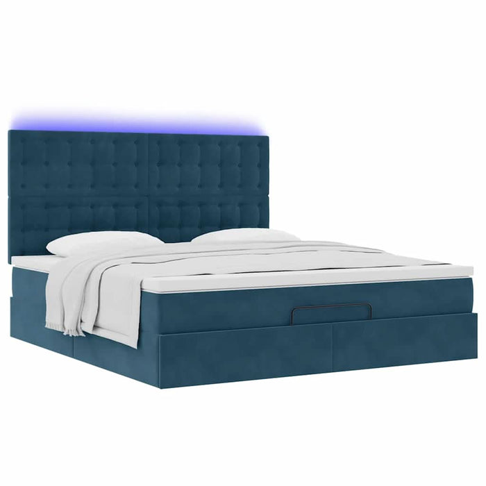 Cadru pat otoman cu saltele Albastru închis 160x200cm catifea - WALTI WALTI