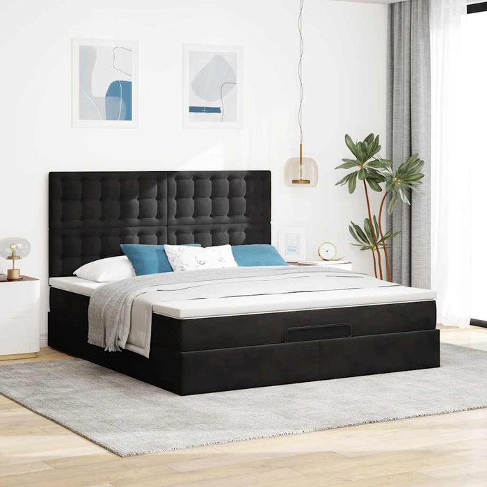 Cadru de pat otoman cu saltele, catifea neagră 180x200cm - WALTI WALTI