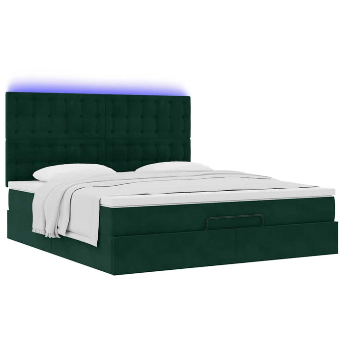 Cadru de pat otoman cu saltele, catifea verde închis 180x200cm - WALTI WALTI