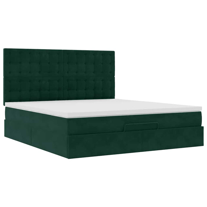 Cadru de pat otoman cu saltele, catifea verde închis 180x200cm - WALTI WALTI