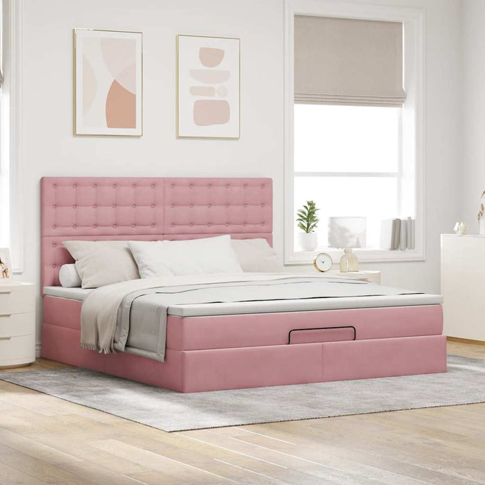 Cadru de pat otoman cu saltele Roz 180x200cm catifea - WALTI WALTI