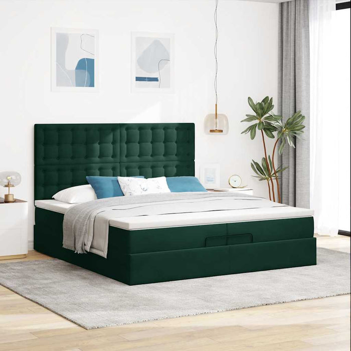 Cadru de pat otoman cu saltele Verde închis 200x200cm catifea - WALTI WALTI